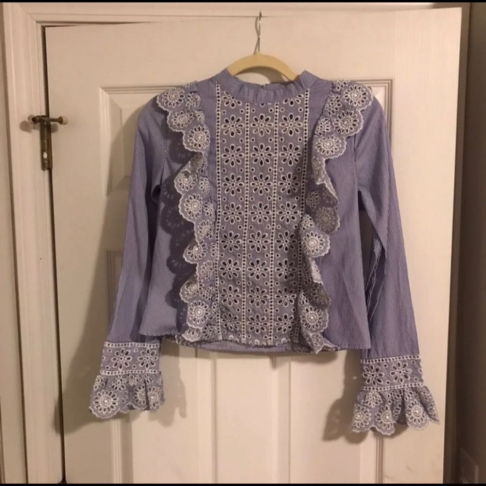 Romeo & Juliet Blue Eyelet Blouse small